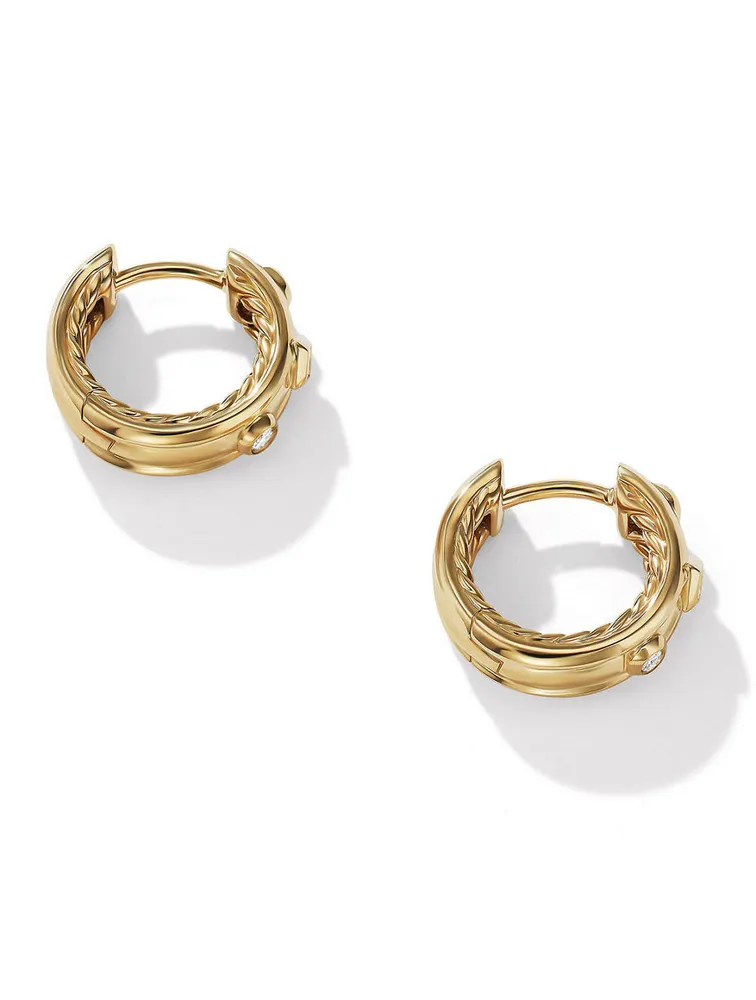 Modern Renaissance Huggie Hoop Earrings In 18k Yellow Gold With Diamonds