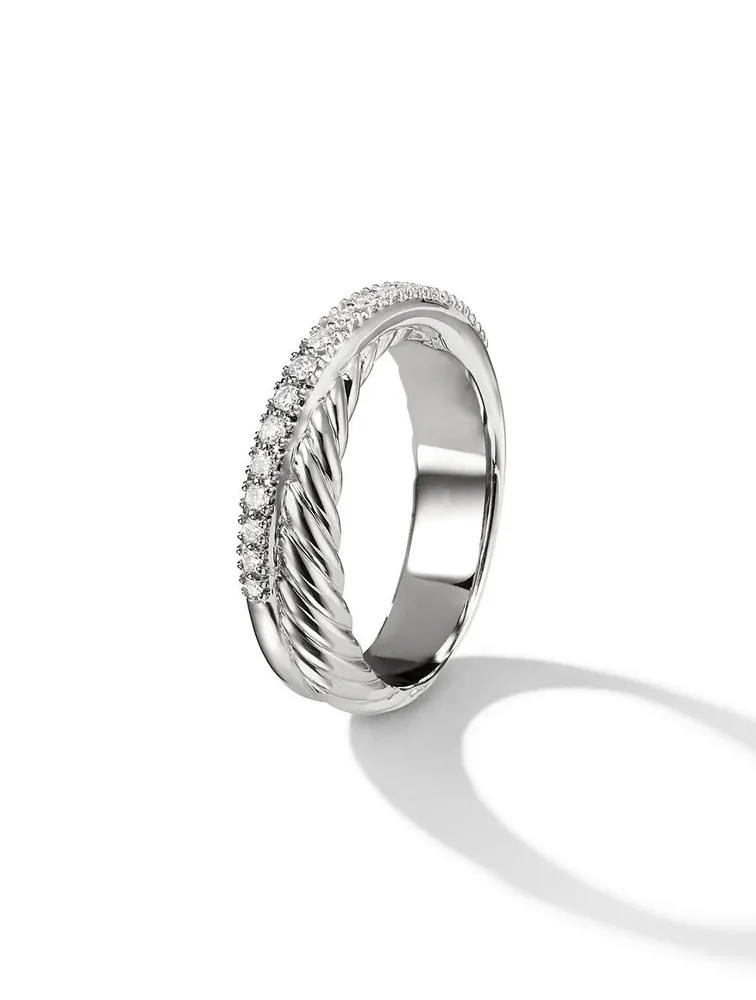 Crossover Band Ring Sterling Silver With Pavé Diamonds