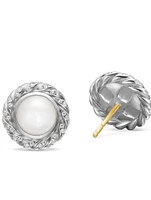 Pearl Classics Cable Halo Button Earrings In Sterling Silver With Diamonds, 13mm