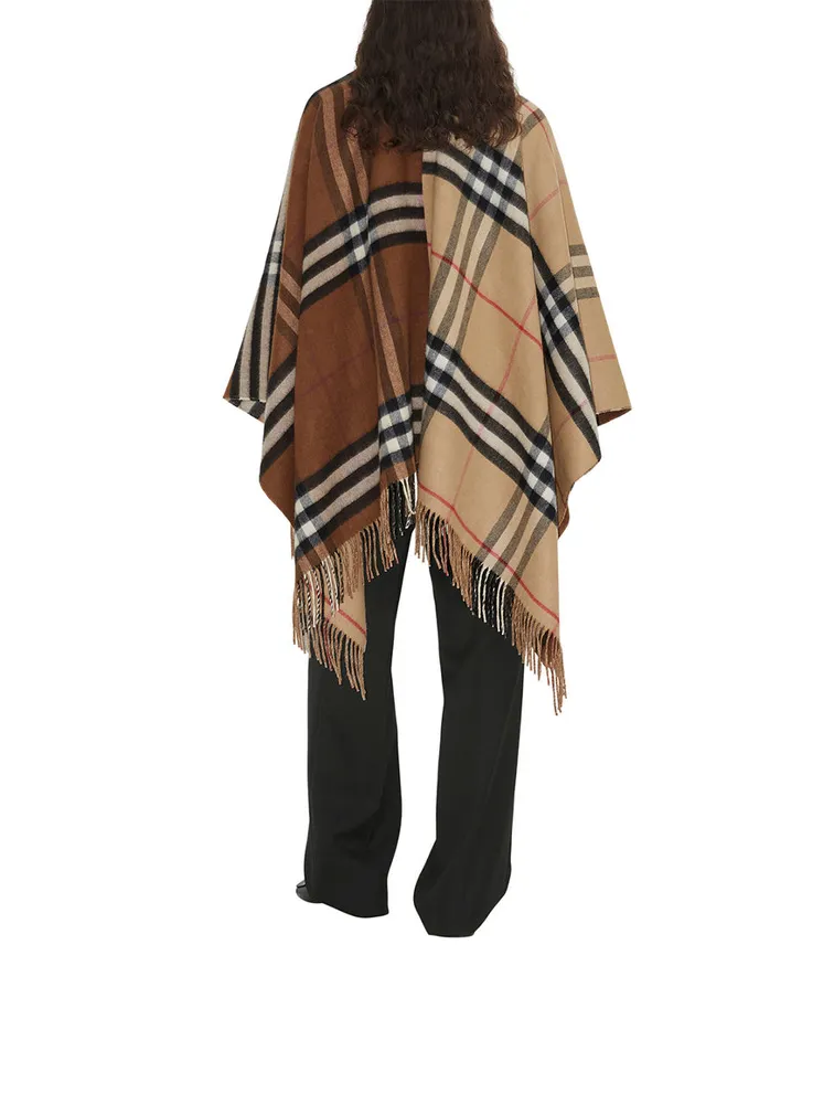 Contrast Check Wool Cashmere Cape