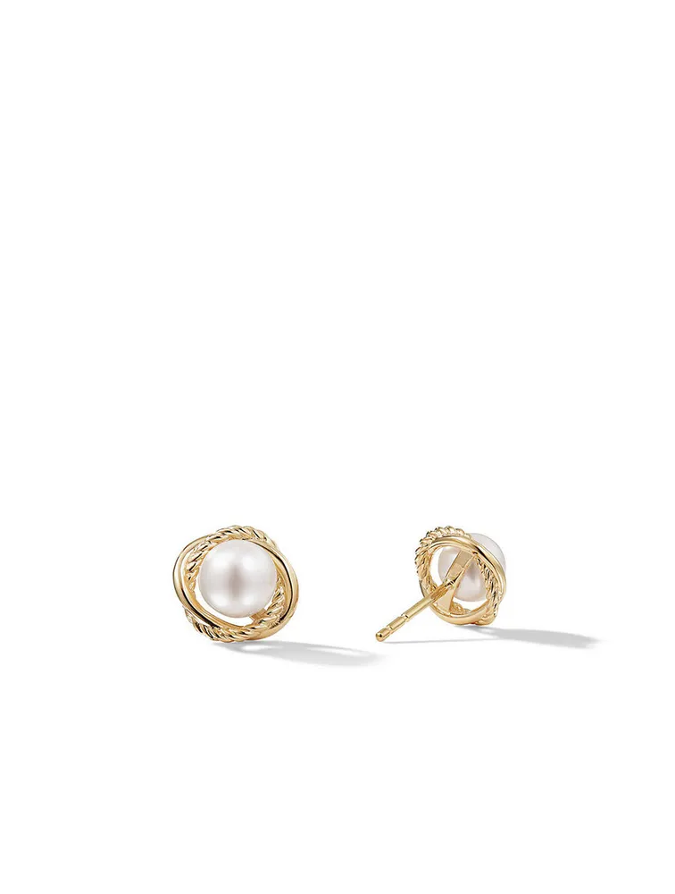 Crossover Infinity Pearl Stud Earrings In 18k Yellow Gold