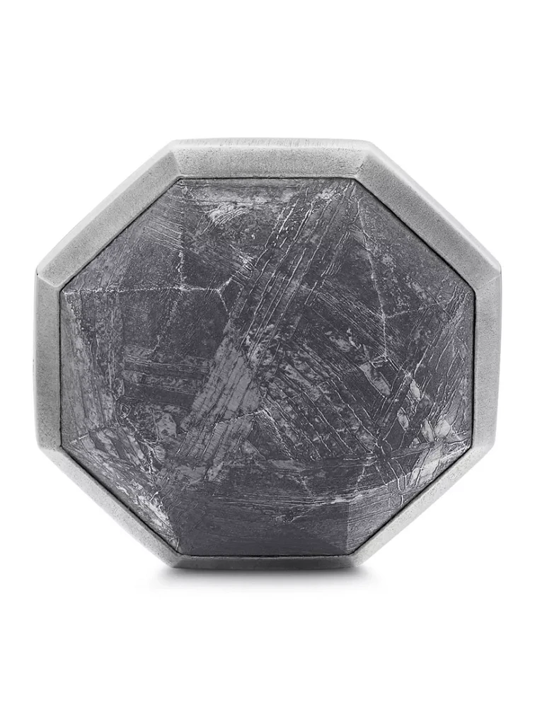 Meteorite Faceted Round Cufflinks In Sterling Silver, 16mm
