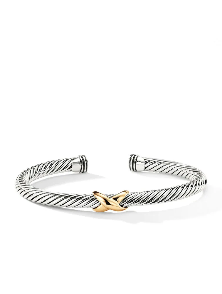 X Station Bracelet Sterling Silver With 14k Yellow Gold