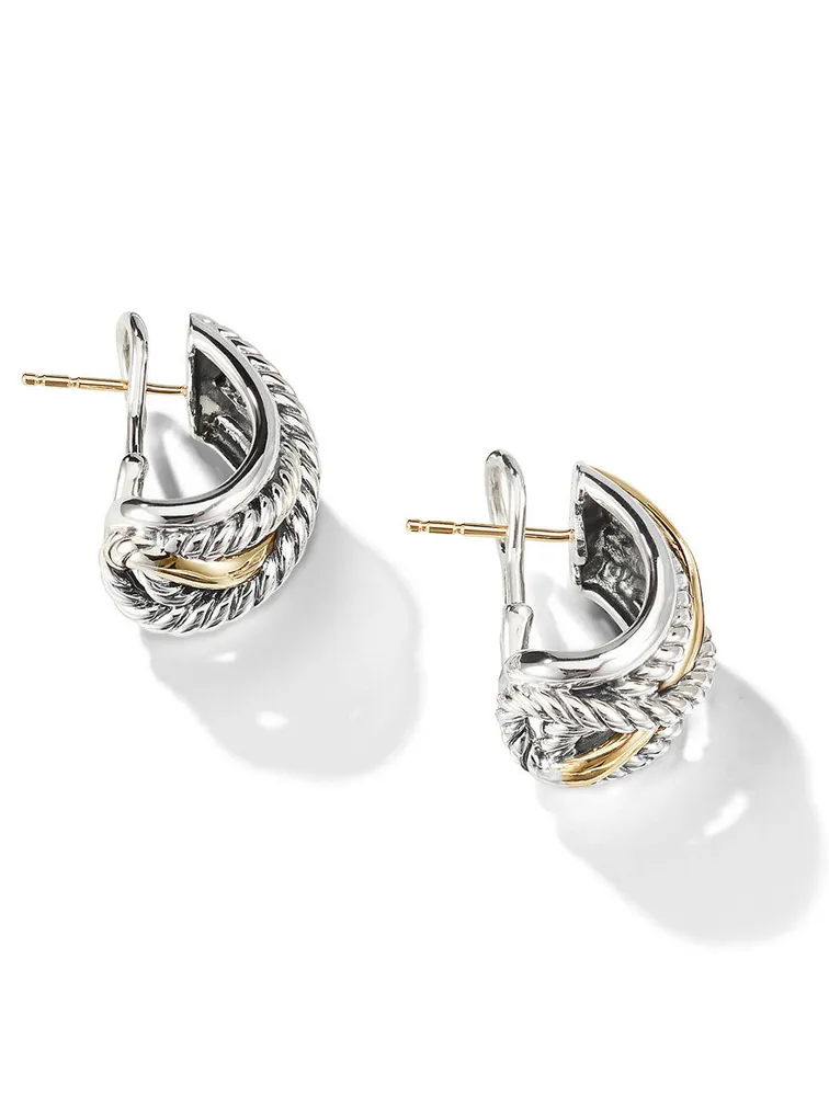 Crossover Shrimp Earrings In Sterling Silver With 14k Yellow Gold