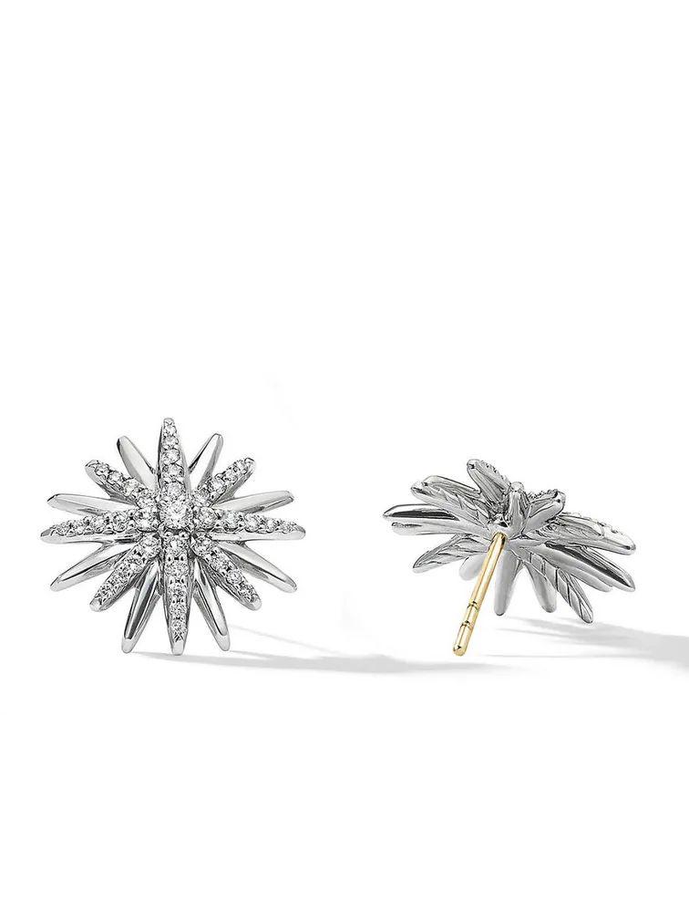 Starburst Stud Earrings In Sterling Silver With Pavé Diamonds