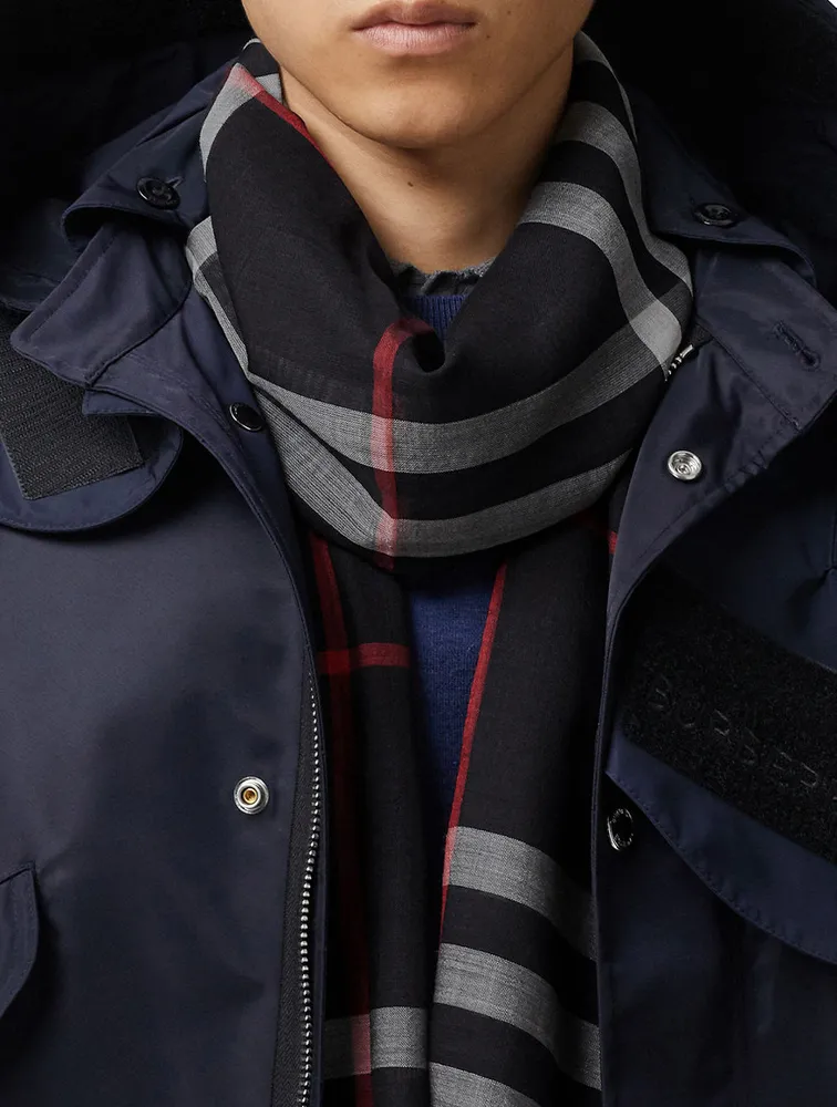 Lightweight Check Wool Silk Scarf