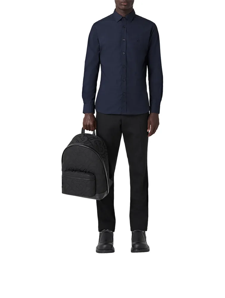 Slim Fit Monogram Motif Stretch Cotton Poplin Shirt