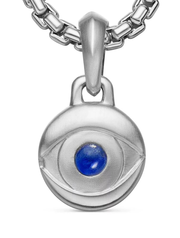 Evil Eye Amulet In Sterling Silver With Lapis, 14.5mm