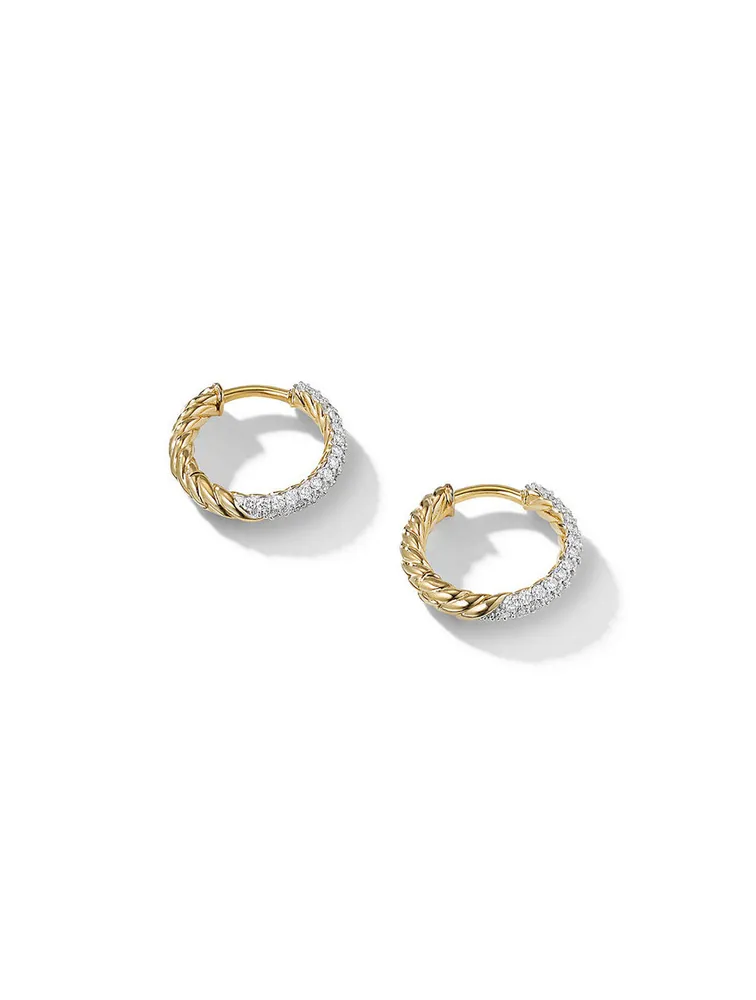 Petite Pavé Huggie Hoop Earrings In 18k Yellow Gold With Diamonds