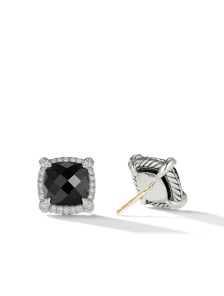 Chatelaine® Pavé Bezel Stud Earrings In Sterling Silver With Black Onyx And Diamonds