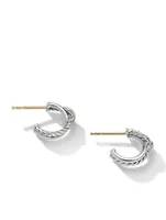 Petite X Hoop Earrings In Sterling Silver With Pavé Diamonds