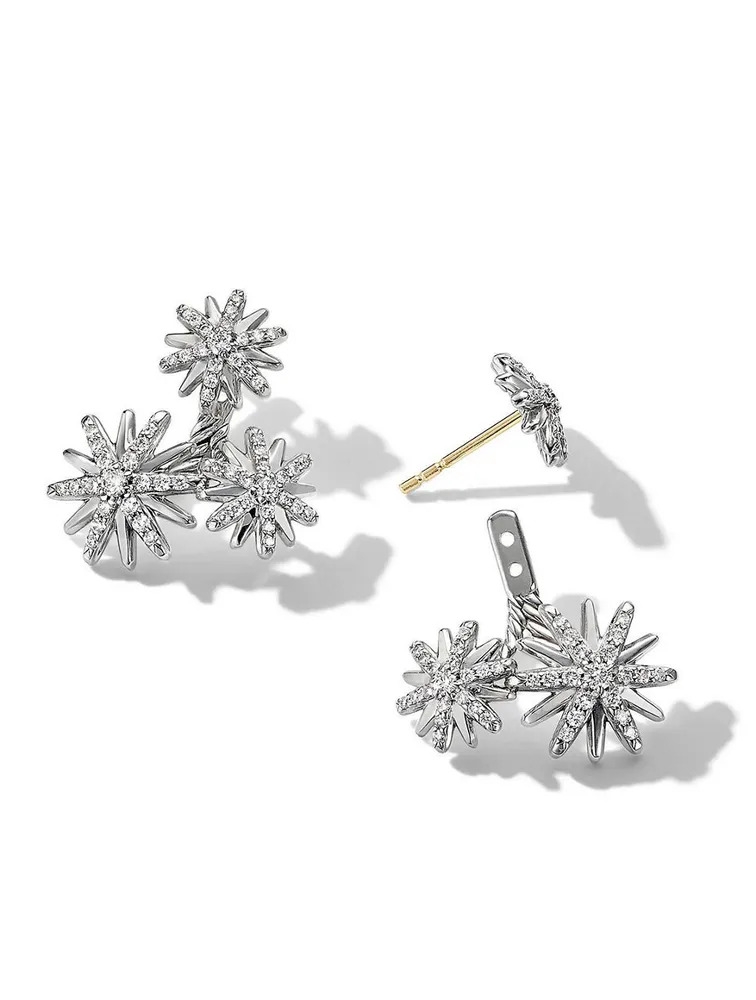 Starburst Cluster Earrings In Sterling Silver With Pavé Diamonds