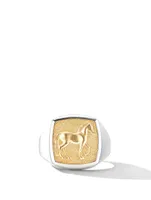 Petrvs® Horse Signet Ring Sterling Silver With 18k Yellow Gold