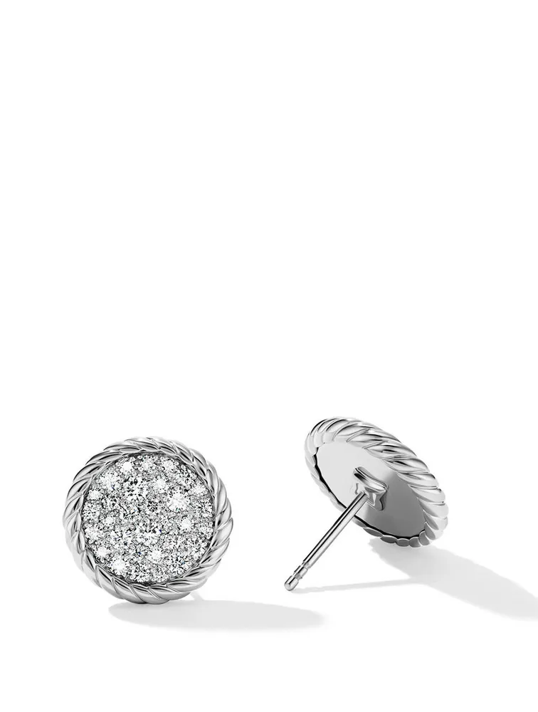 Dy Elements® Button Stud Earrings In Sterling Silver With Pavé Diamonds