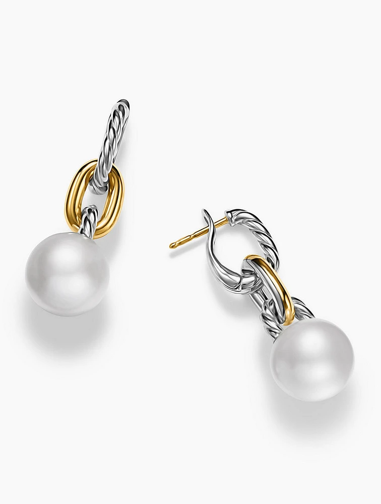 Dy Madison® Pearl Drop Earrings In Sterling Silver With 18k Yellow Gold, 32mm