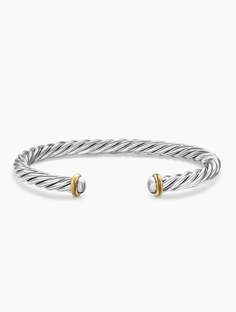 Cable Cuff Bracelet Sterling Silver With 14k Yellow Gold, 6mm