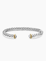 Cable Cuff Bracelet Sterling Silver With 14k Yellow Gold, 6mm