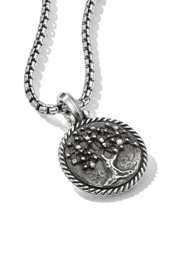 Tree Of Life Amulet In Sterling Silver With Diamonds