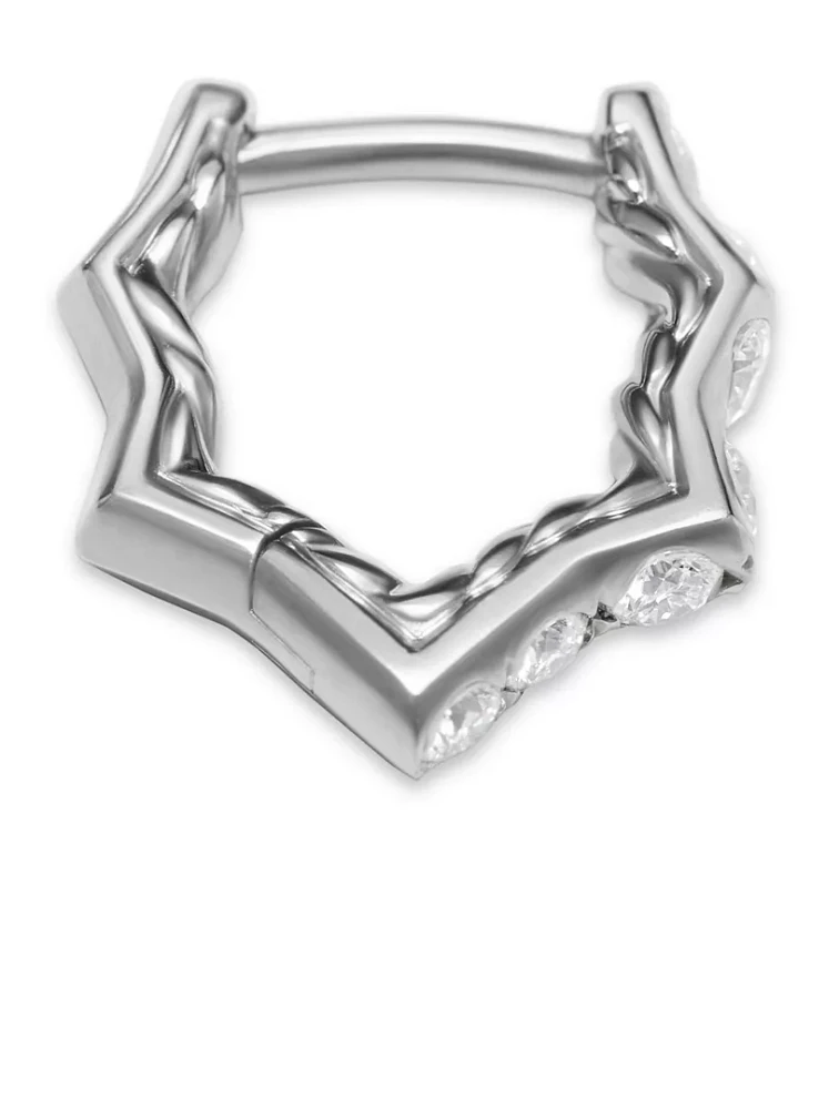 Zig Zag Stax™ Huggie Hoop Earrings In Sterling Silver With Diamonds, 13mm