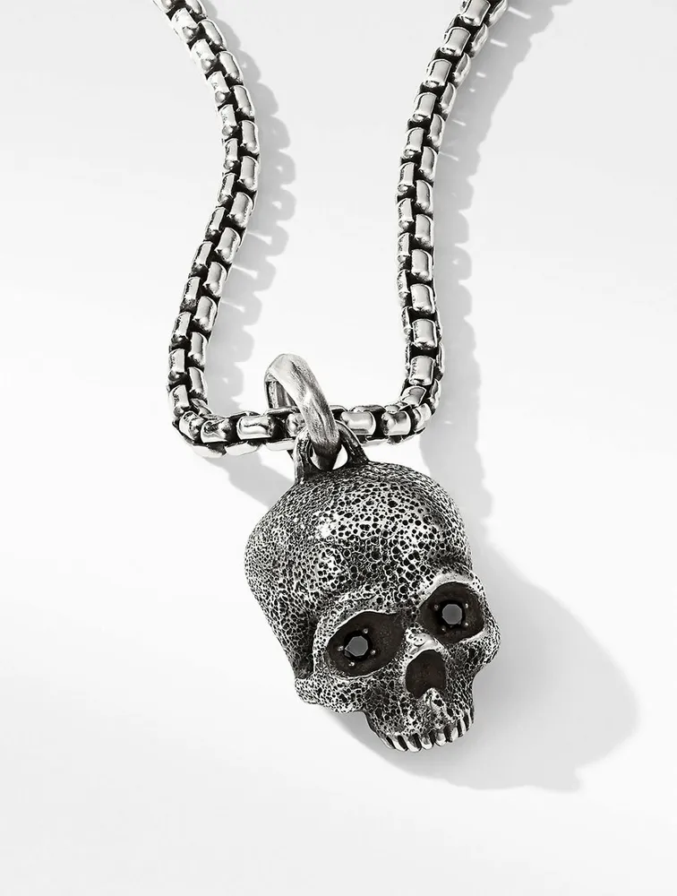 Memento Mori Skull Amulet In Sterling Silver With Pavé Black Diamonds