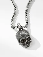 Memento Mori Skull Amulet In Sterling Silver With Pavé Black Diamonds