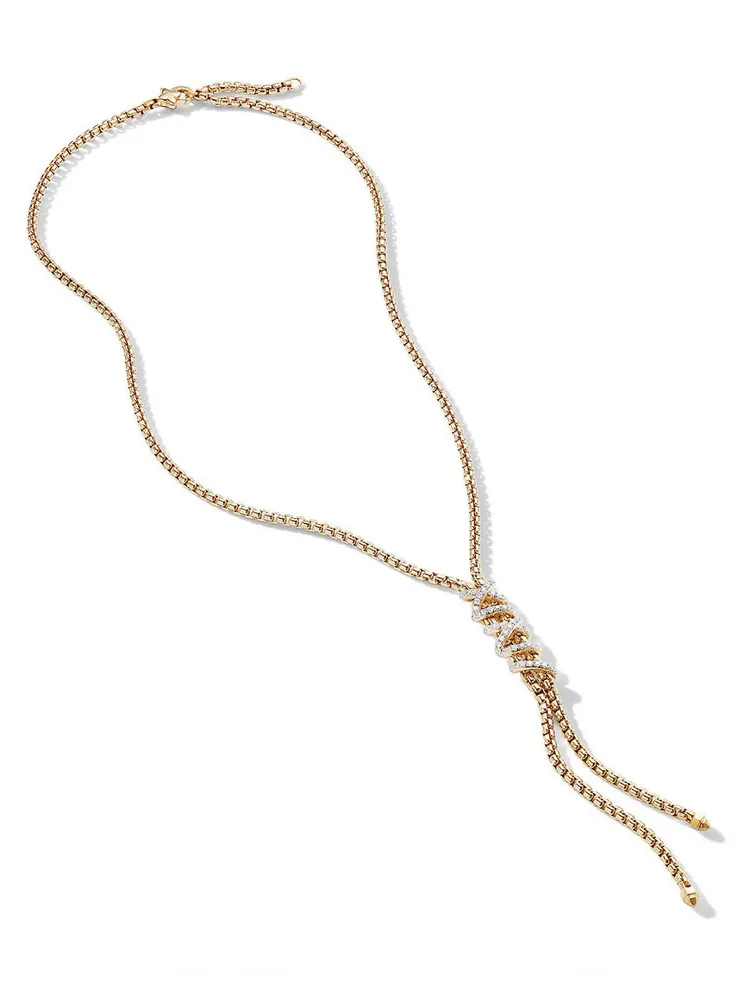 Helena Y Necklace In 18k Yellow Gold With Pavé Diamonds