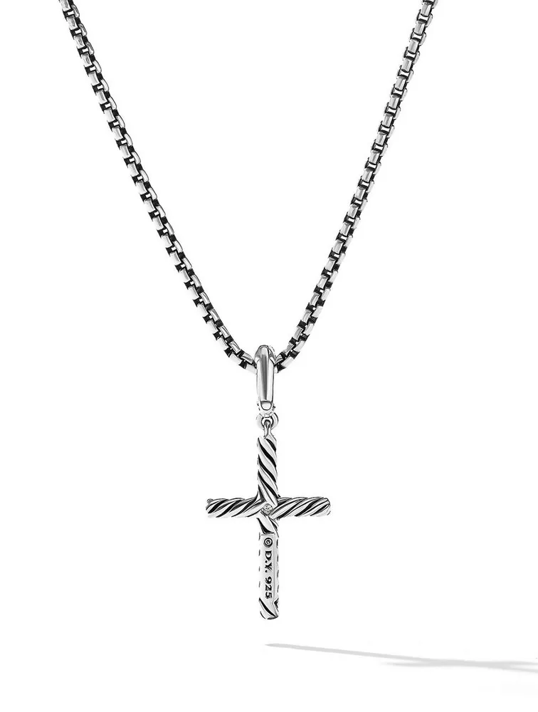 Cable Classics Cross Pendant In Sterling Silver With Center Diamond