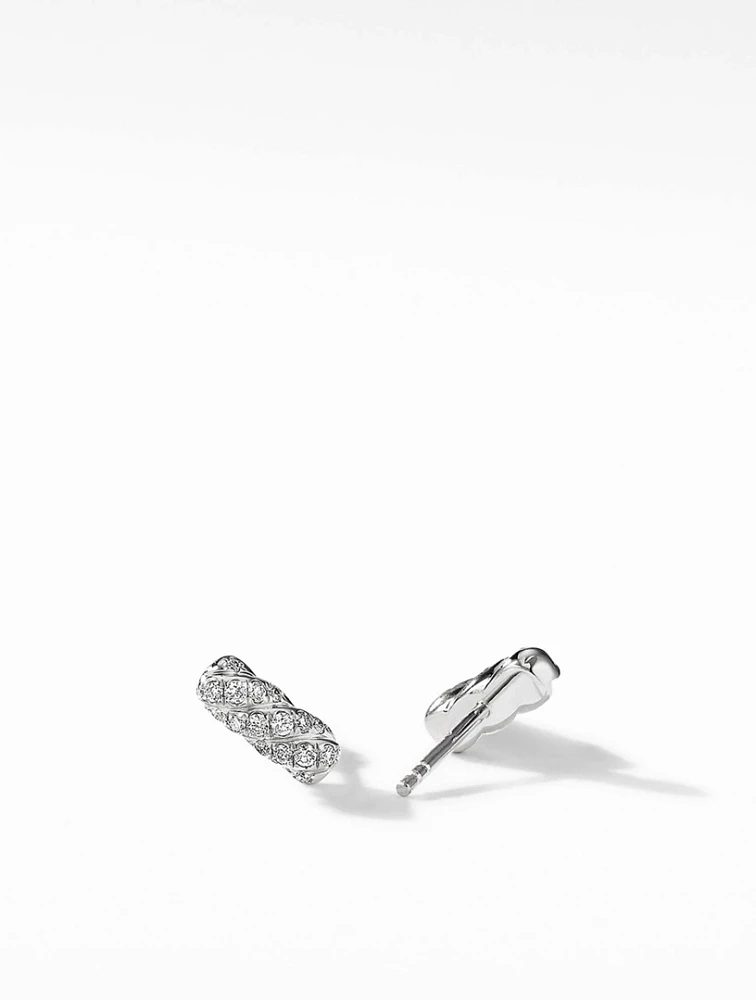 Cable Collectibles® Bar Stud Earrings In 18k White Gold With Pavé Diamonds