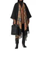 Check Wool Cashmere Reversible Cape