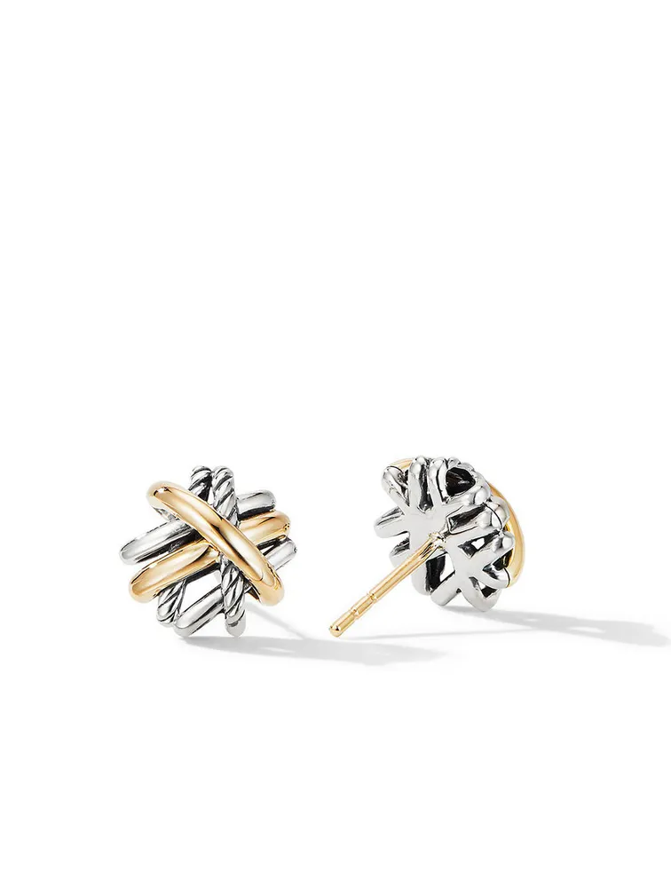 Crossover Stud Earrings In Sterling Silver With 18k Yellow Gold