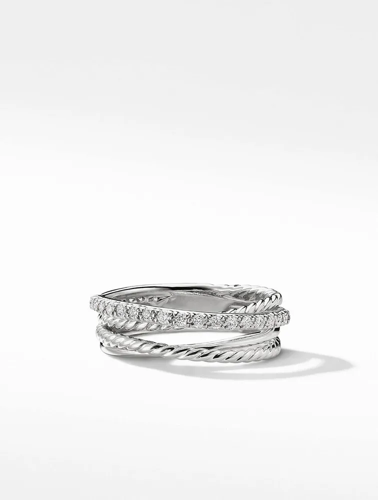 Crossover Band Ring Sterling Silver With Pavé Diamonds