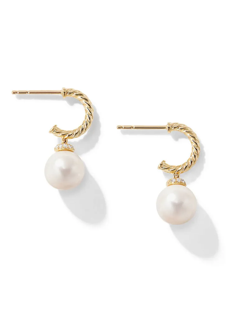 Solari Hoop Drop Earrings In 18k Yellow Gold With Pearls And Pavé Diamonds