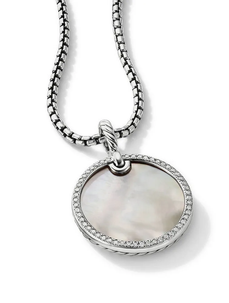 Dy Elements® Disc Pendant In Sterling Silver With Mother Of Pearl And Pavé Diamond Rim