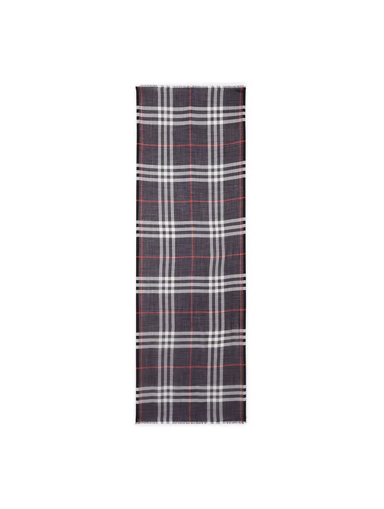 Lightweight Check Wool Silk Scarf