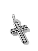 Deco Cross Pendant In Sterling Silver With Pavé Diamonds