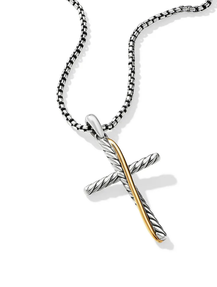 Crossover Cross Pendant In Sterling Silver With 18k Yellow Gold