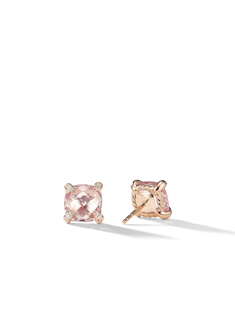 Chatelaine® Stud Earrings In 18k Rose Gold With Morganite And Pavé Diamonds