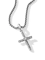 Cable Classics Cross Pendant In Sterling Silver With Center Diamond