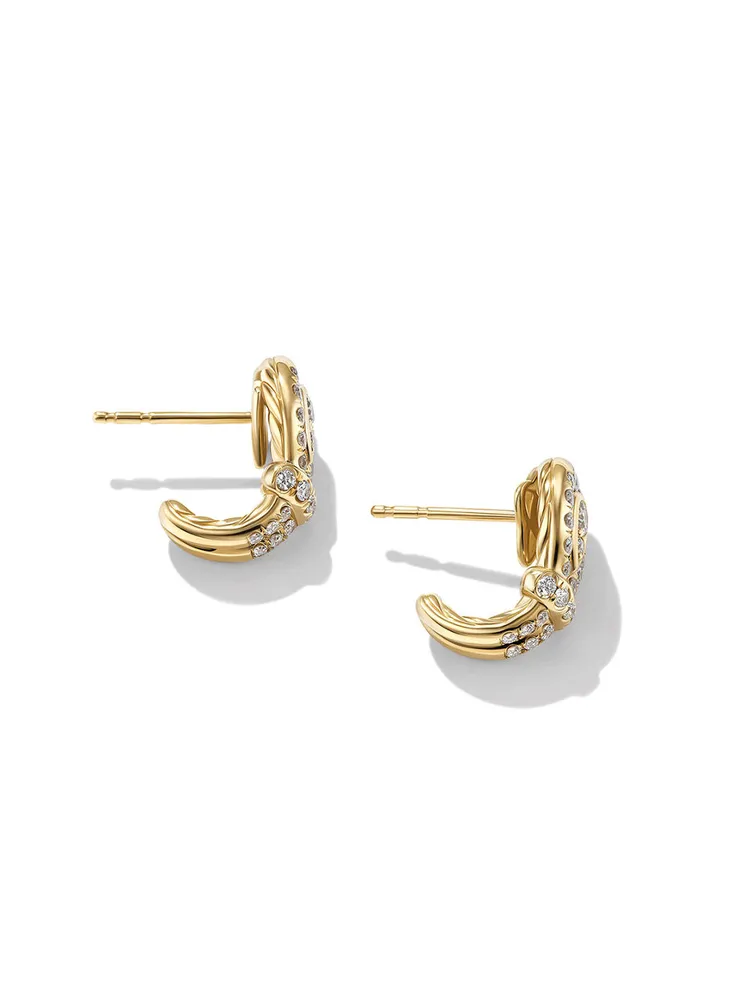 Thoroughbred Loop Huggie Hoop Earrings In 18k Yellow Gold With Full Pavé Diamonds