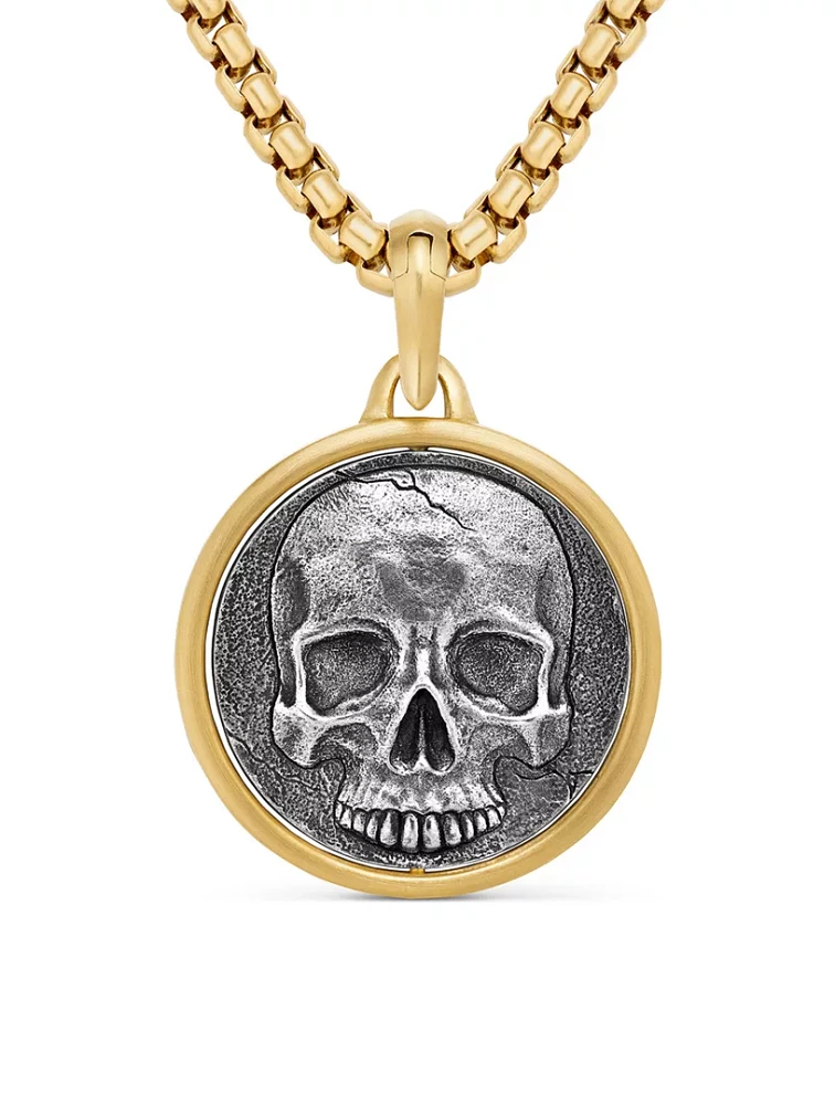 Life And Death Duality Amulet In Sterling Silver With 18k Yellow Gold, 30mm