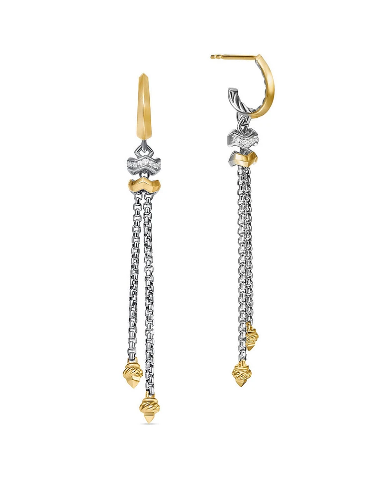 Zig Zag Stax™ Chain Drop Earrings In Sterling Silver With 18k Yellow Gold And Diamonds, 66mm