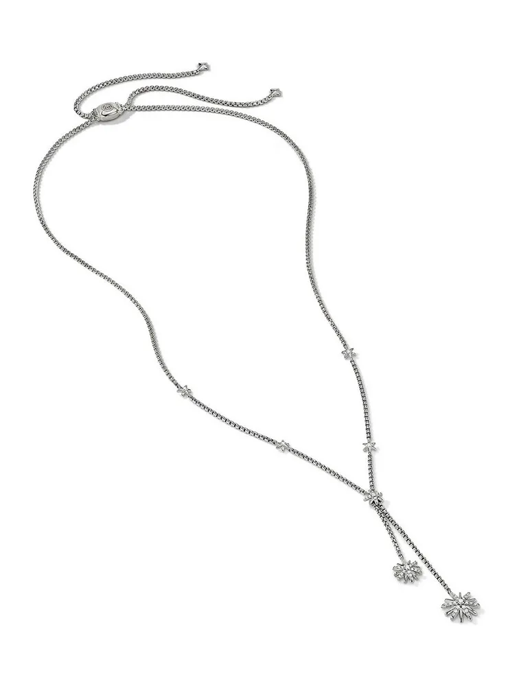 Starburst Y Necklace In Sterling Silver With Pavé Diamonds