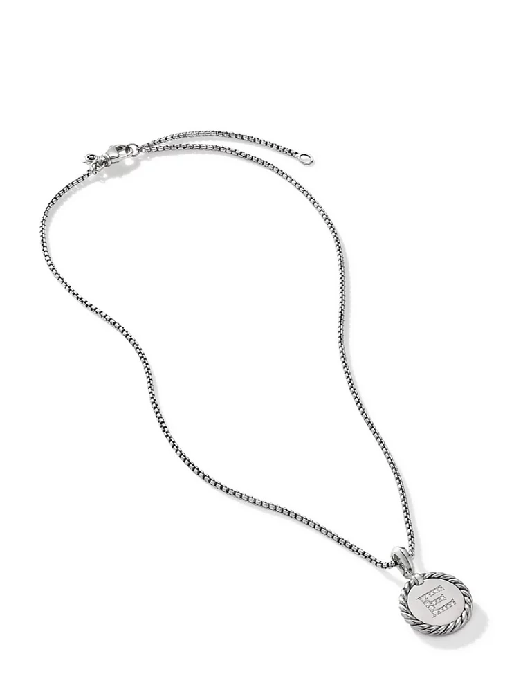 E Initial Charm In Sterling Silver With Pavé Diamonds