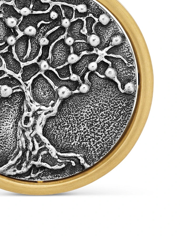 Life And Death Duality Amulet In Sterling Silver With 18k Yellow Gold, 30mm