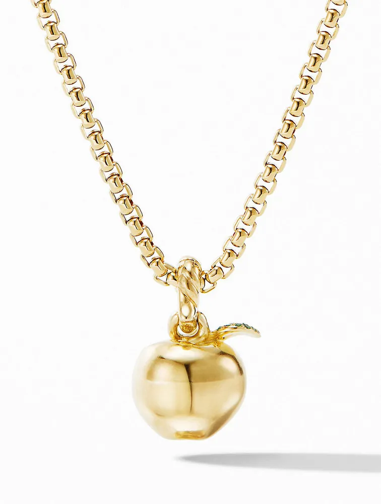 Nyc Big Apple Amulet  In 18k Yellow Gold With Pavé Tsavorites