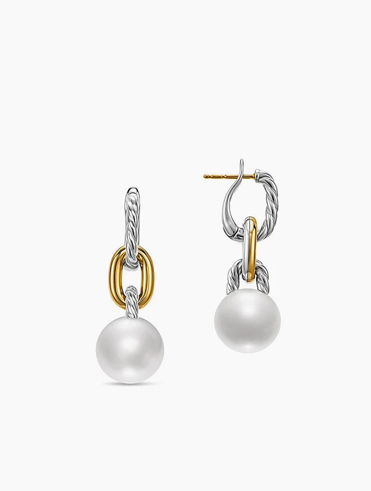 Dy Madison® Pearl Drop Earrings In Sterling Silver With 18k Yellow Gold, 32mm