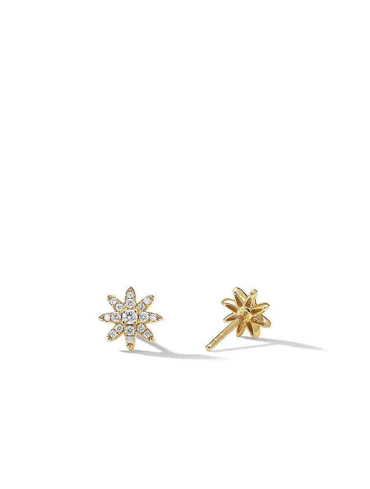 Petite Starburst Stud Earrings In 18k Yellow Gold With Full Pavé Diamonds