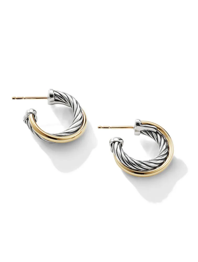 Crossover Hoop Earrings In Sterling Silver With 18k Yellow Gold
