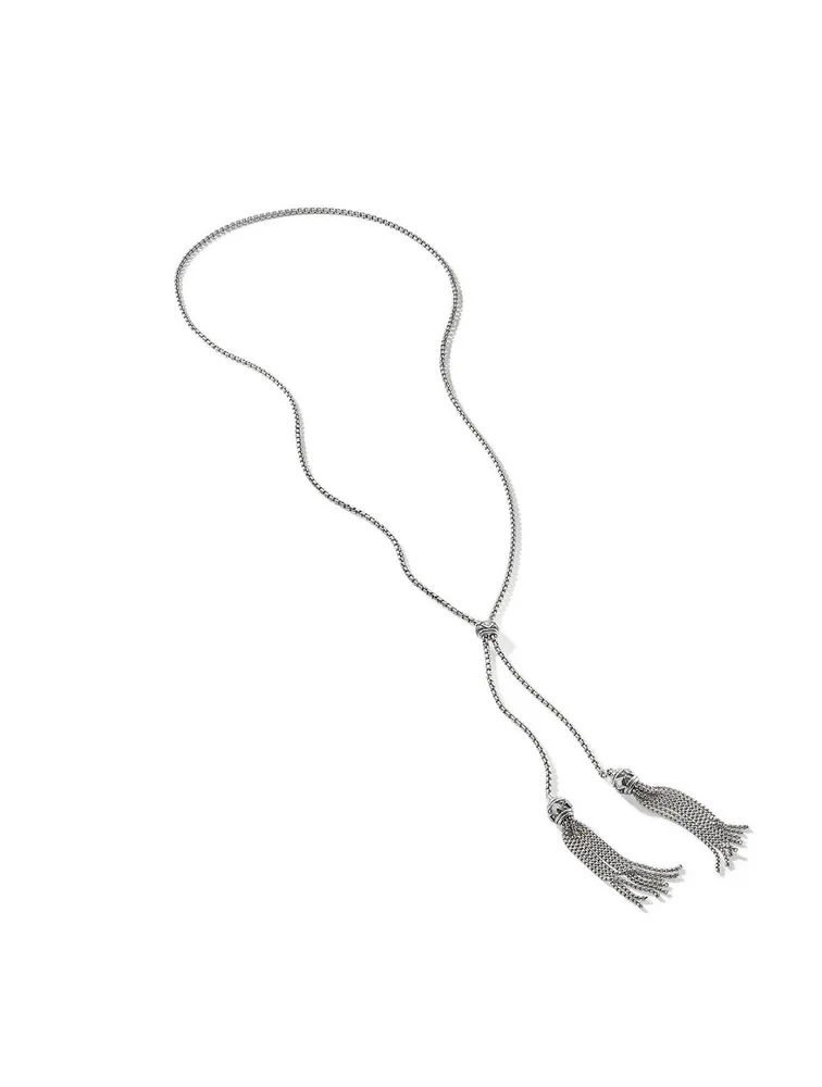 Renaissance Tassel Necklace In Sterling Silver With Pavé Diamonds