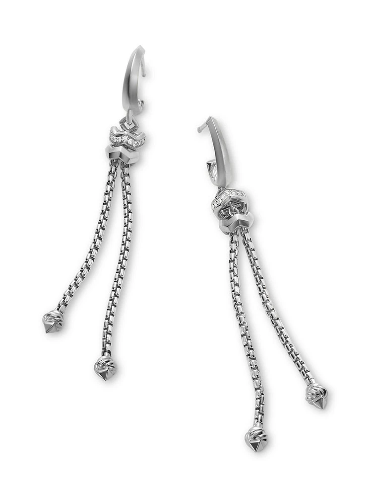 Zig Zag Stax™ Chain Drop Earrings In Sterling Silver With Diamonds, 66mm